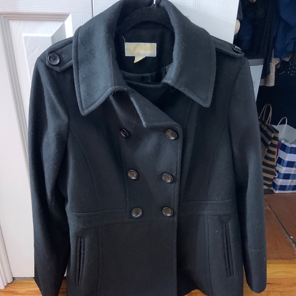 Black Michael Kors Button Down Pea Coat